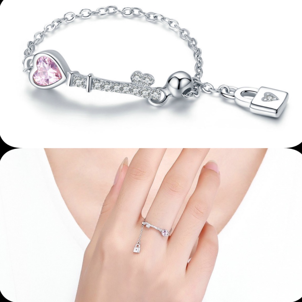 925 Heart Lock And Key Sterling Silver Ring 28$